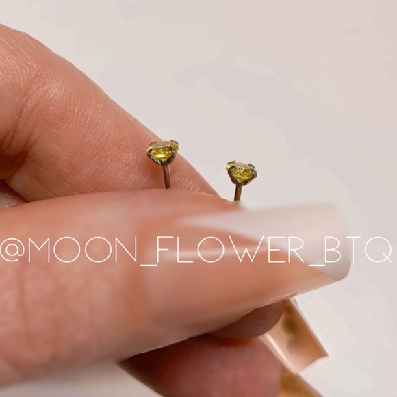 4mm Yellow CZ Stud Earrings | Stainless Steel Hypoallergenic Piercing Jewelry - Picture 6 of 7